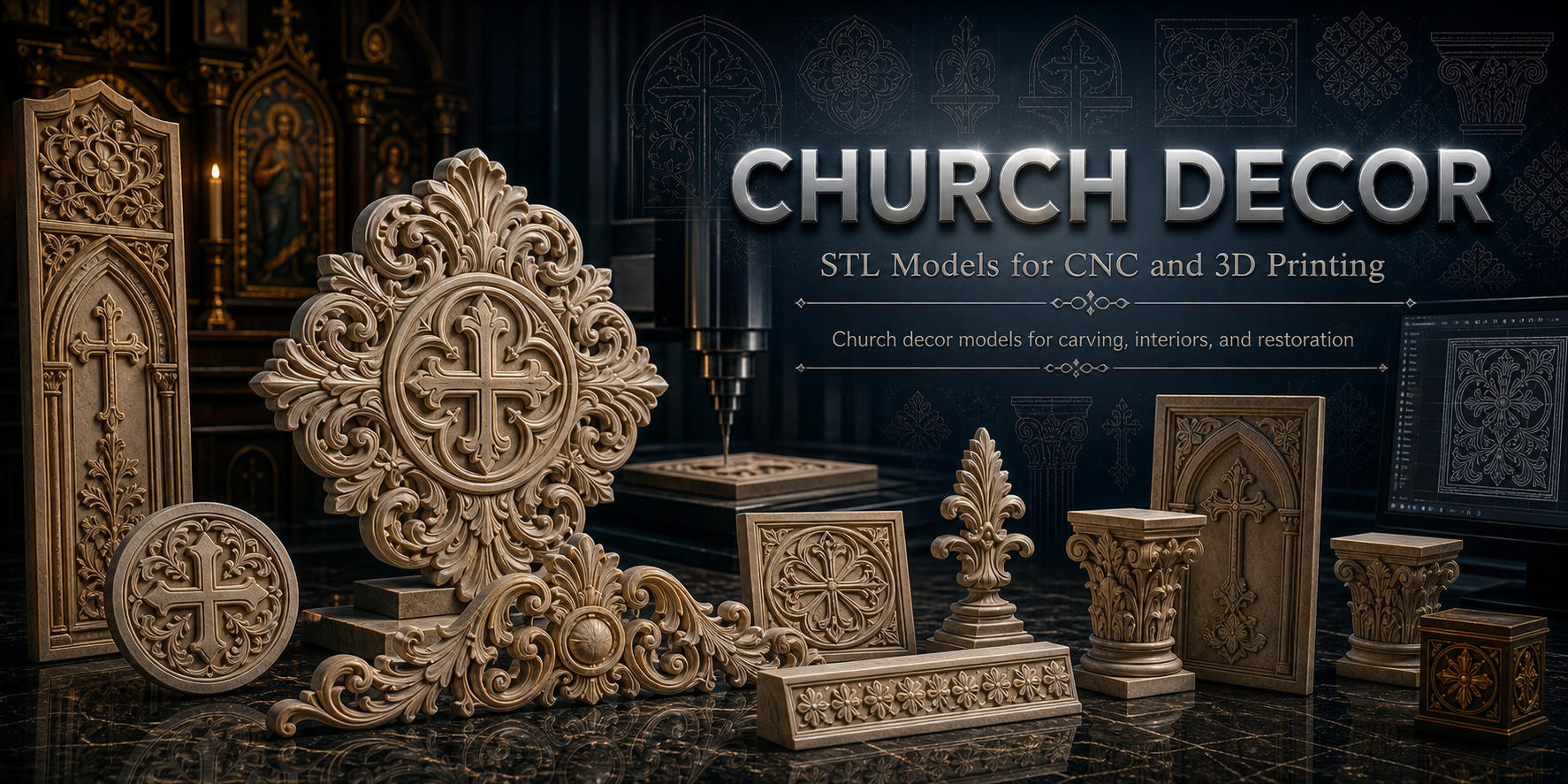 Church decor 3D модели для ЧПУ