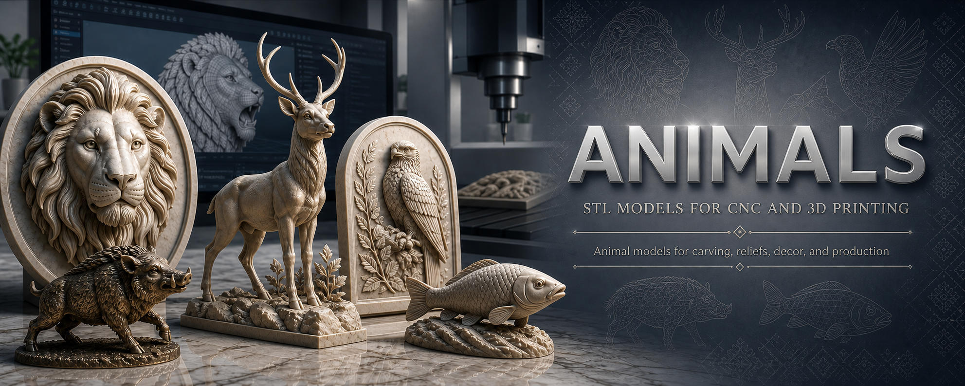 Animals 3D модели для ЧПУ