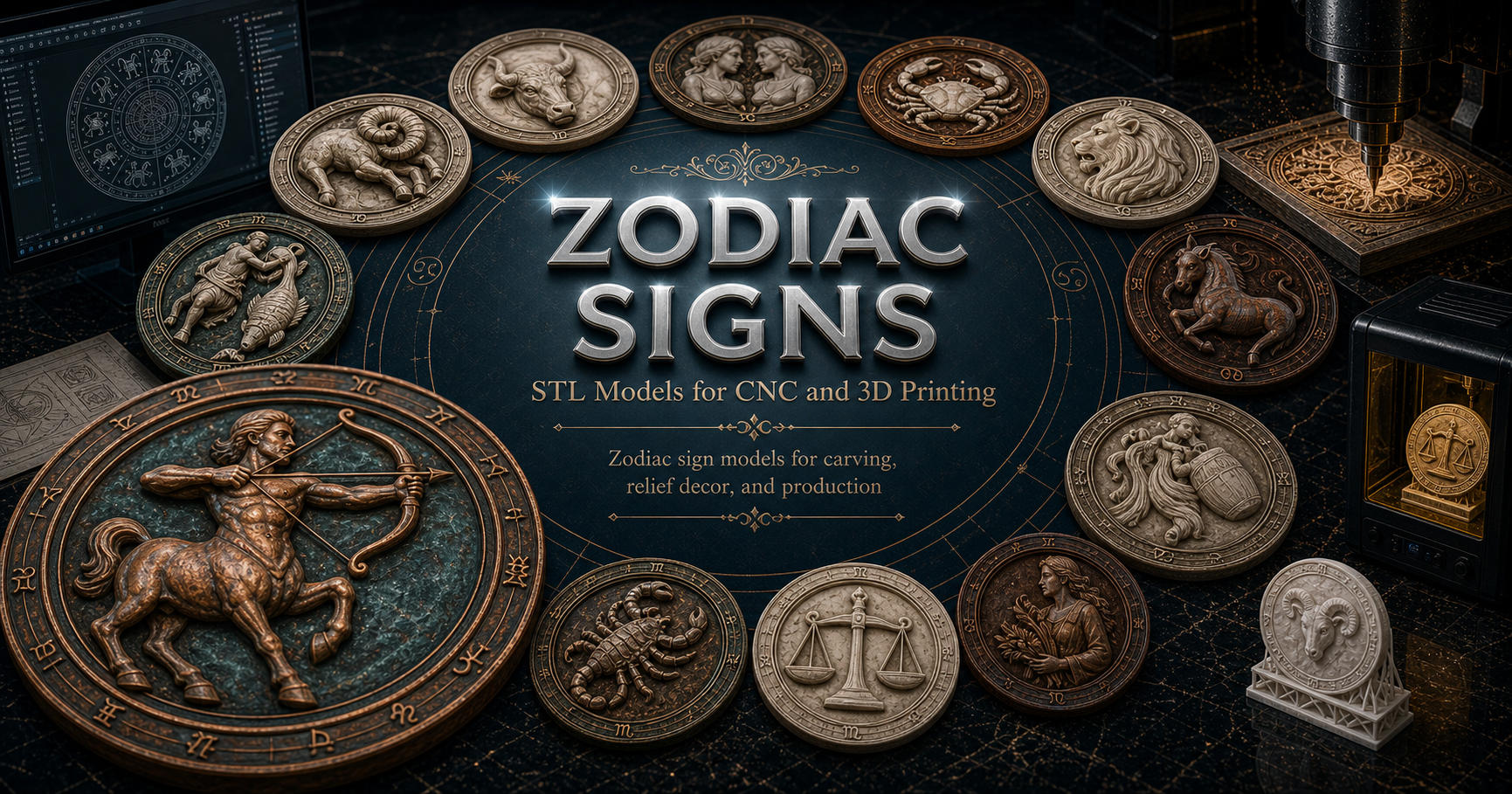 Signs of the zodiac 3D модели для ЧПУ