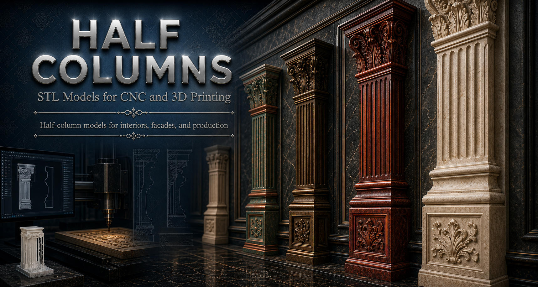 Half-pillars 3D модели для ЧПУ