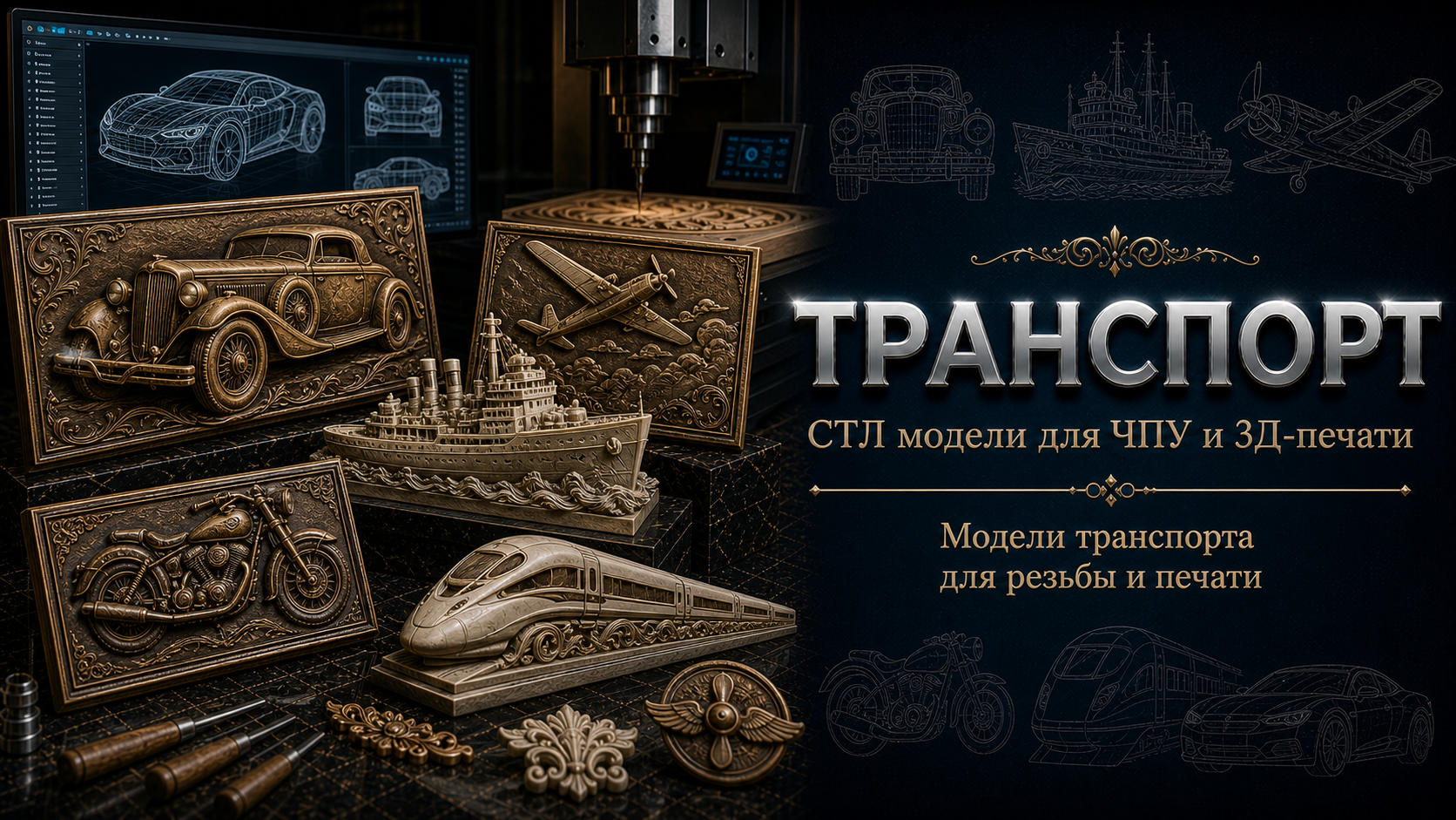 Автомобили и транспорт 3D модели для ЧПУ