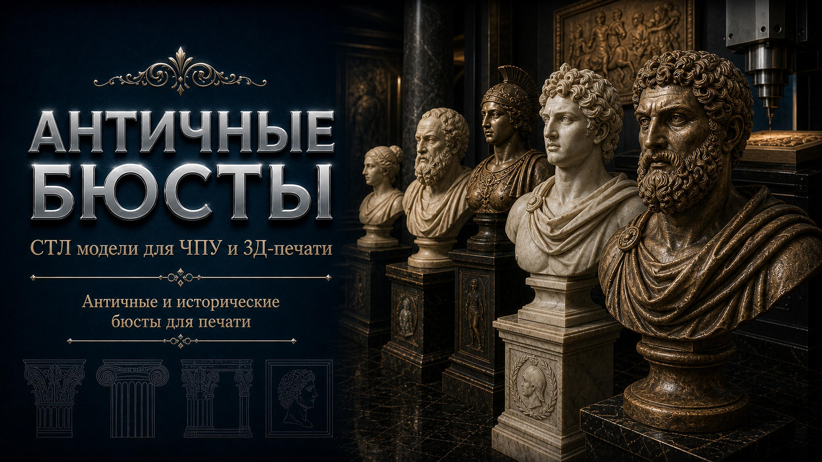 Бюсты и головы античные и исторические 3D модели для ЧПУ