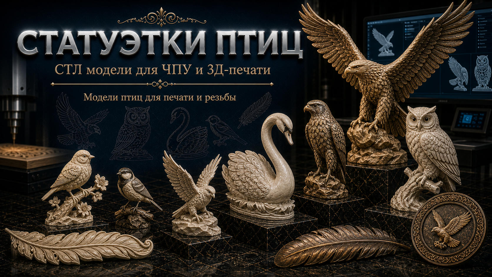 Статуэтки птицы 3D модели для ЧПУ