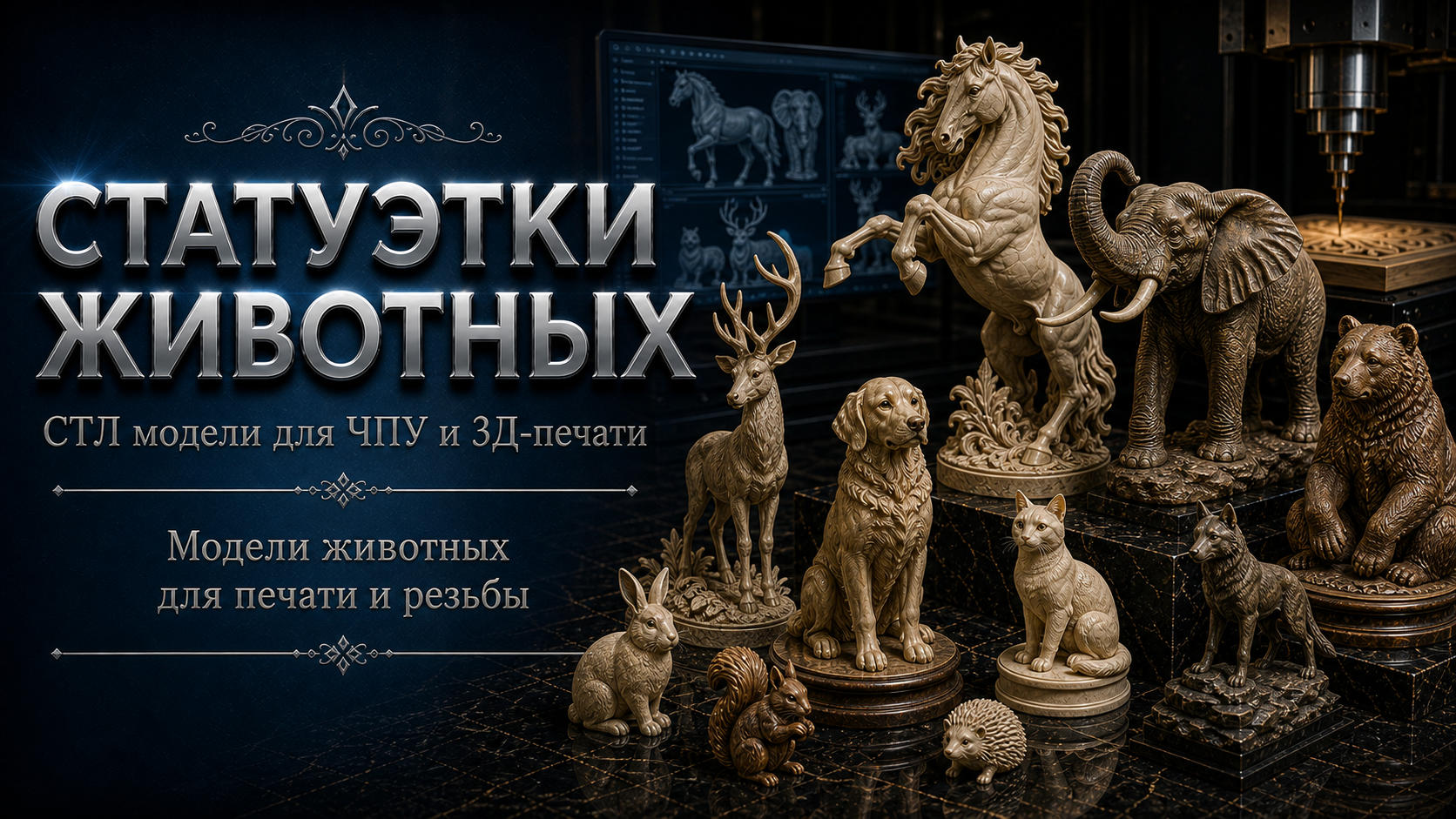 Статуэтки животных 3D модели для ЧПУ