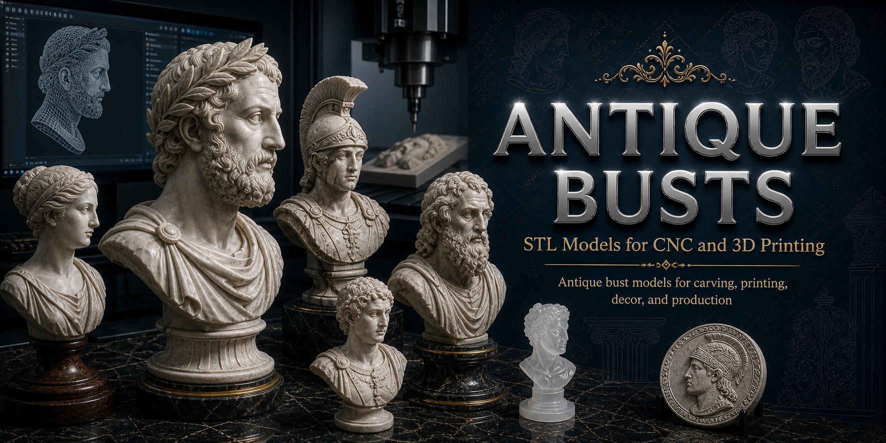 Busts and heads antique and historical 3D модели для ЧПУ