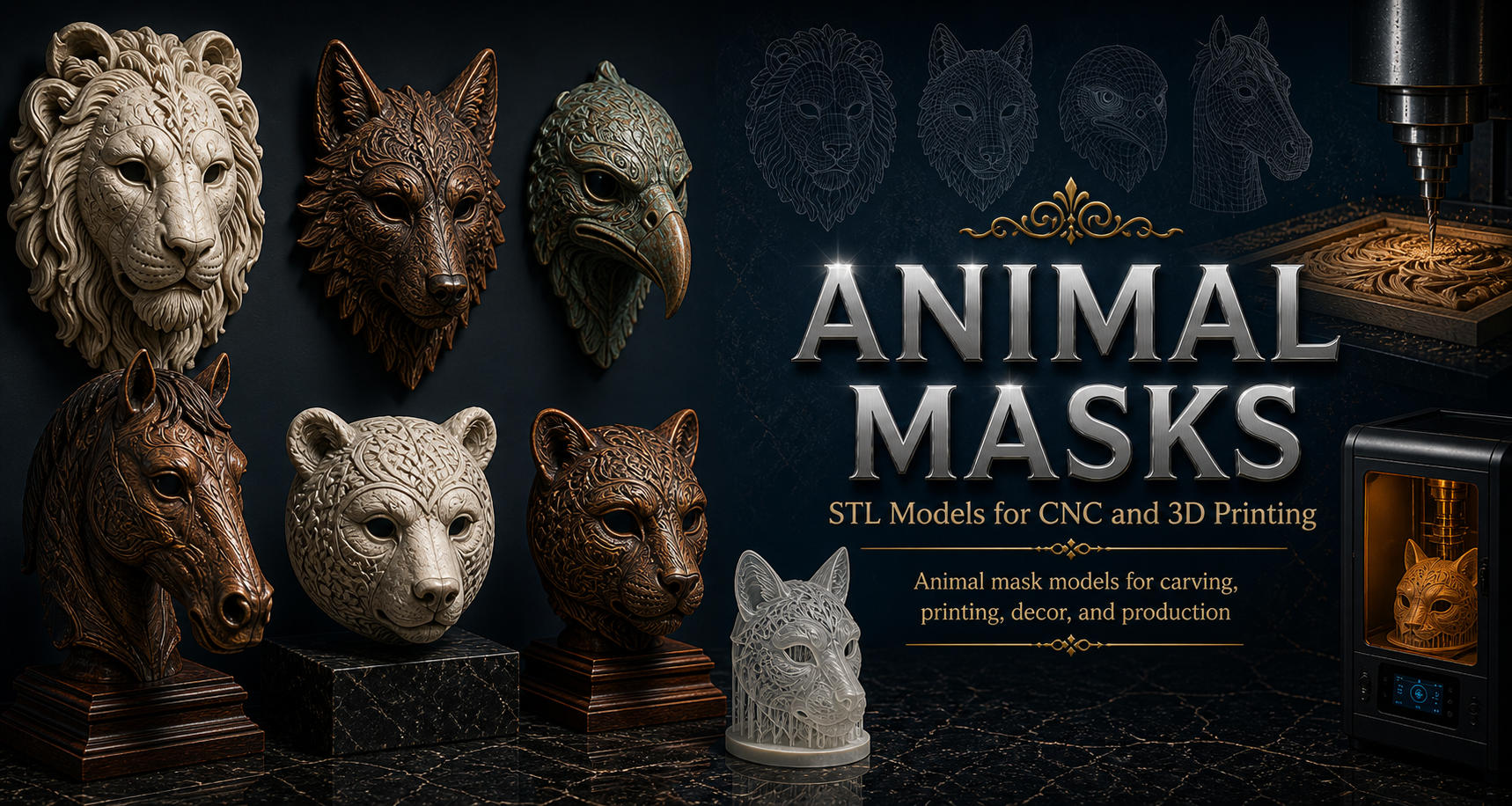 Masks and muzzles of animals 3D модели для ЧПУ