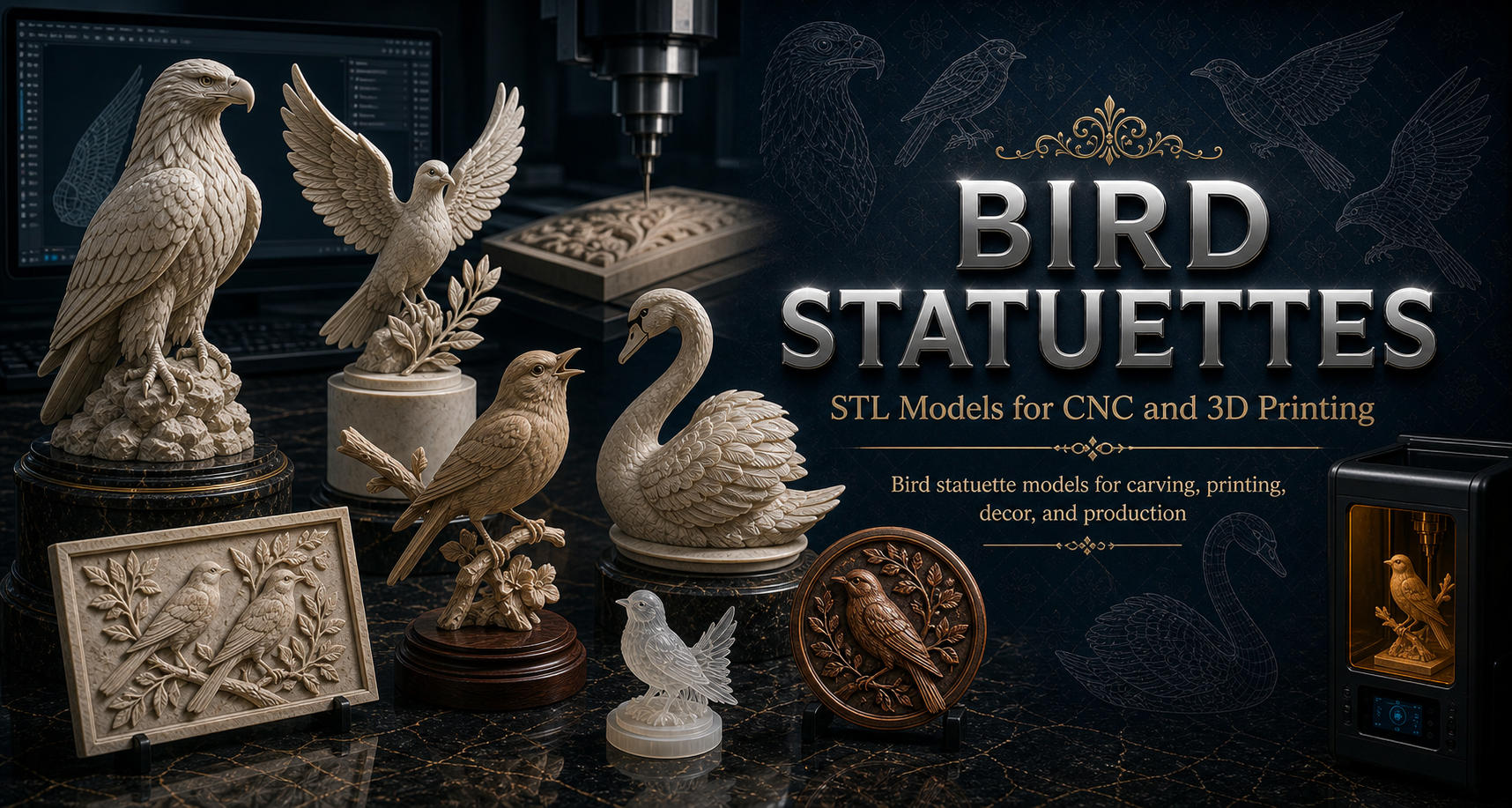 Bird figurines 3D модели для ЧПУ