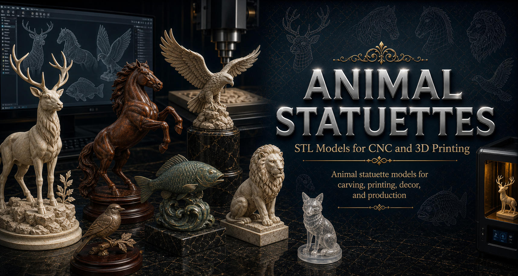 Animal figurines 3D модели для ЧПУ