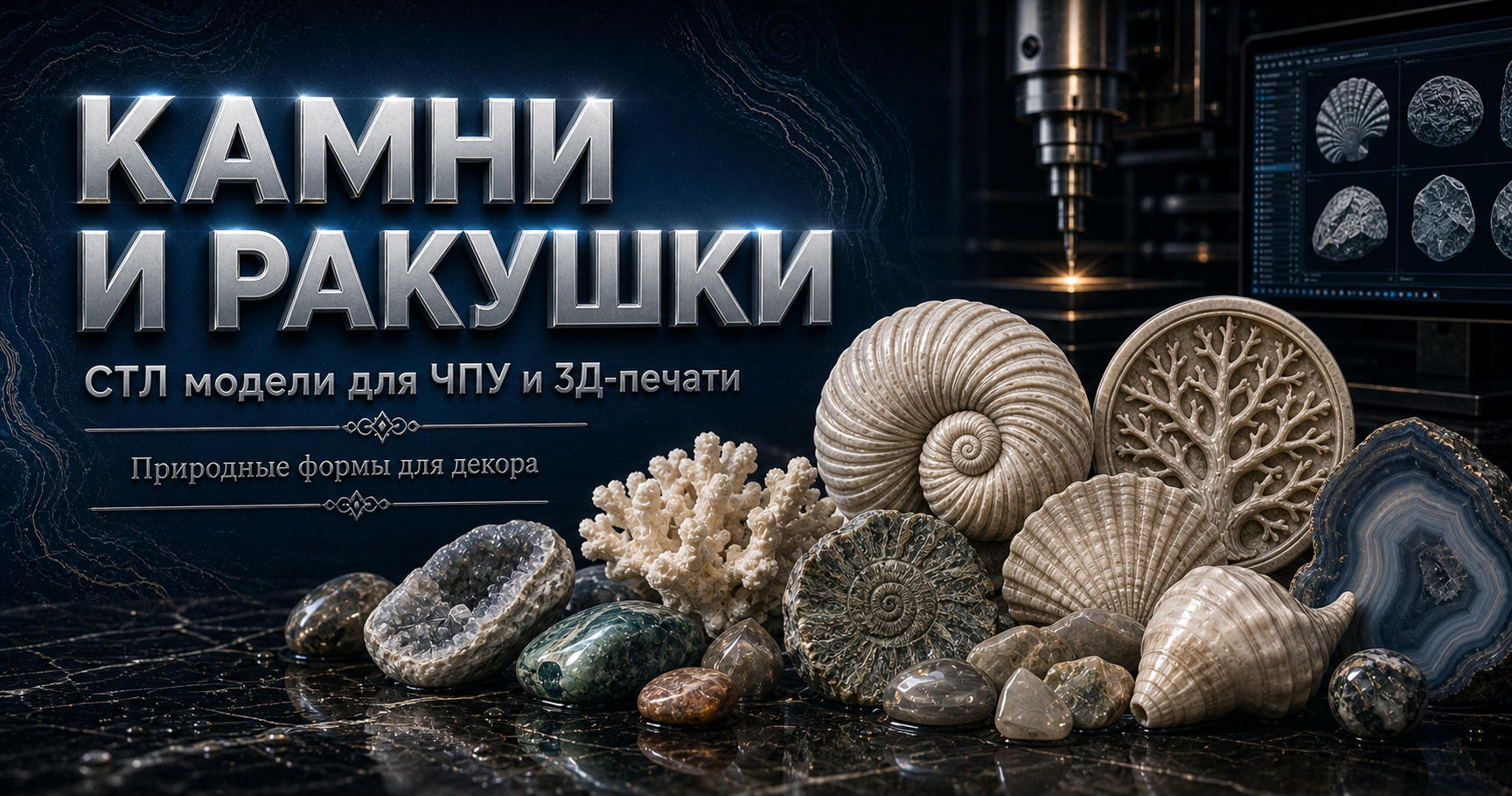 Камни и ракушки 3D модели для ЧПУ