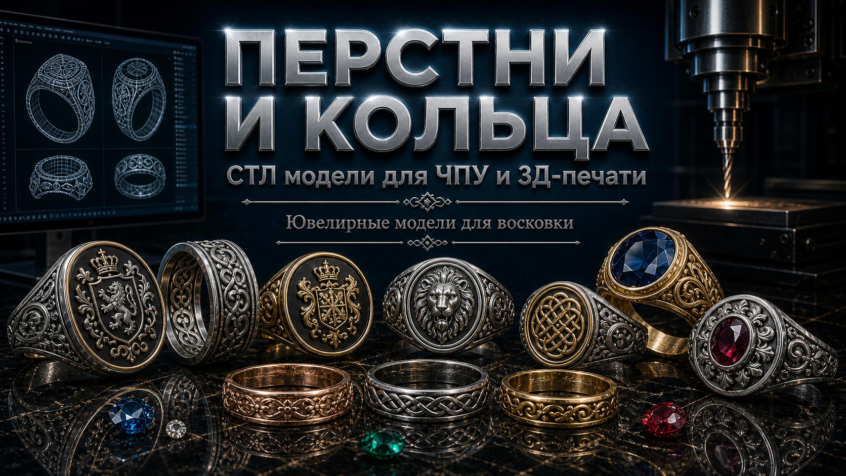 Ювелирные перстни и кольца 3D модели для ЧПУ