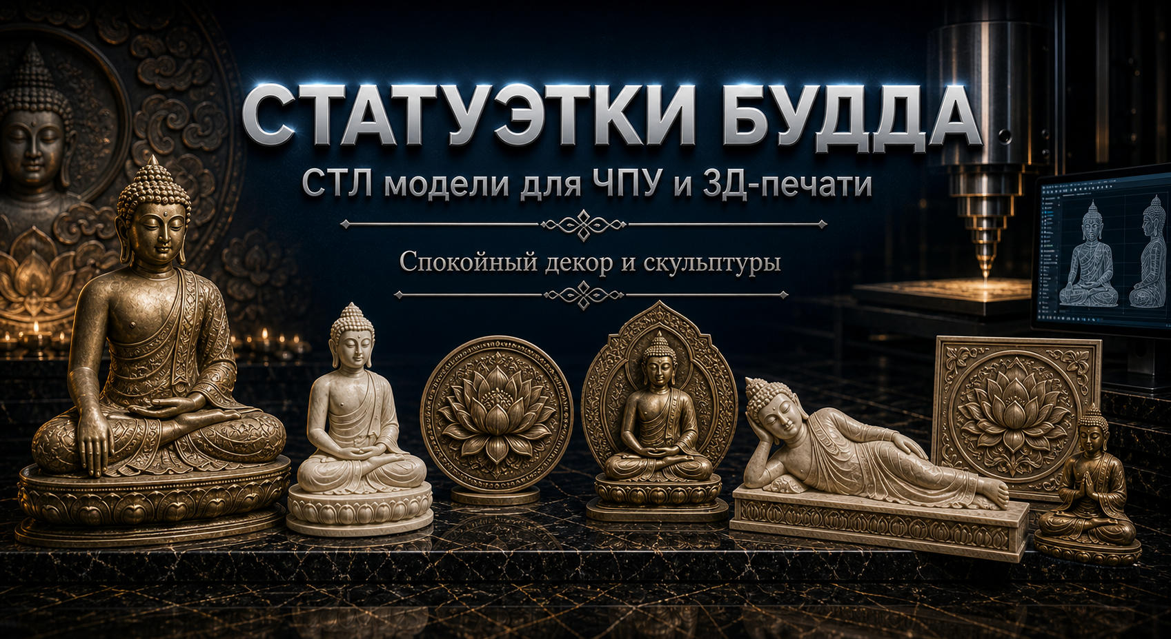 Статуэтки Будда 3D модели для ЧПУ