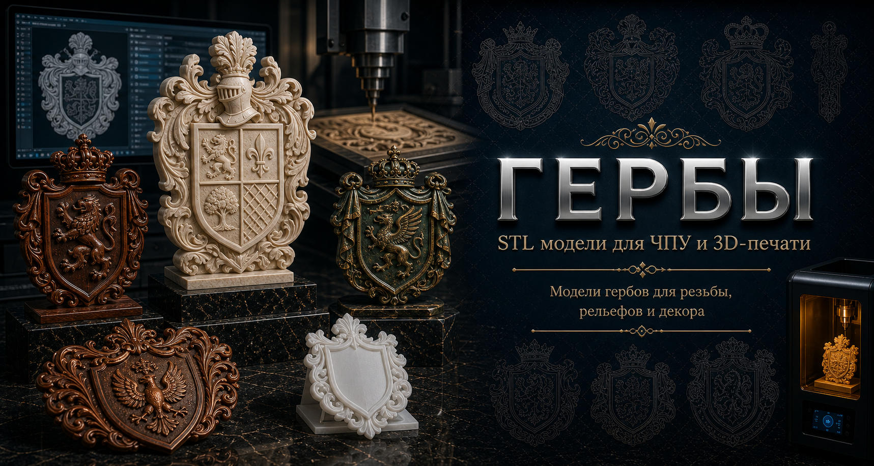 Гербы 3D модели для ЧПУ