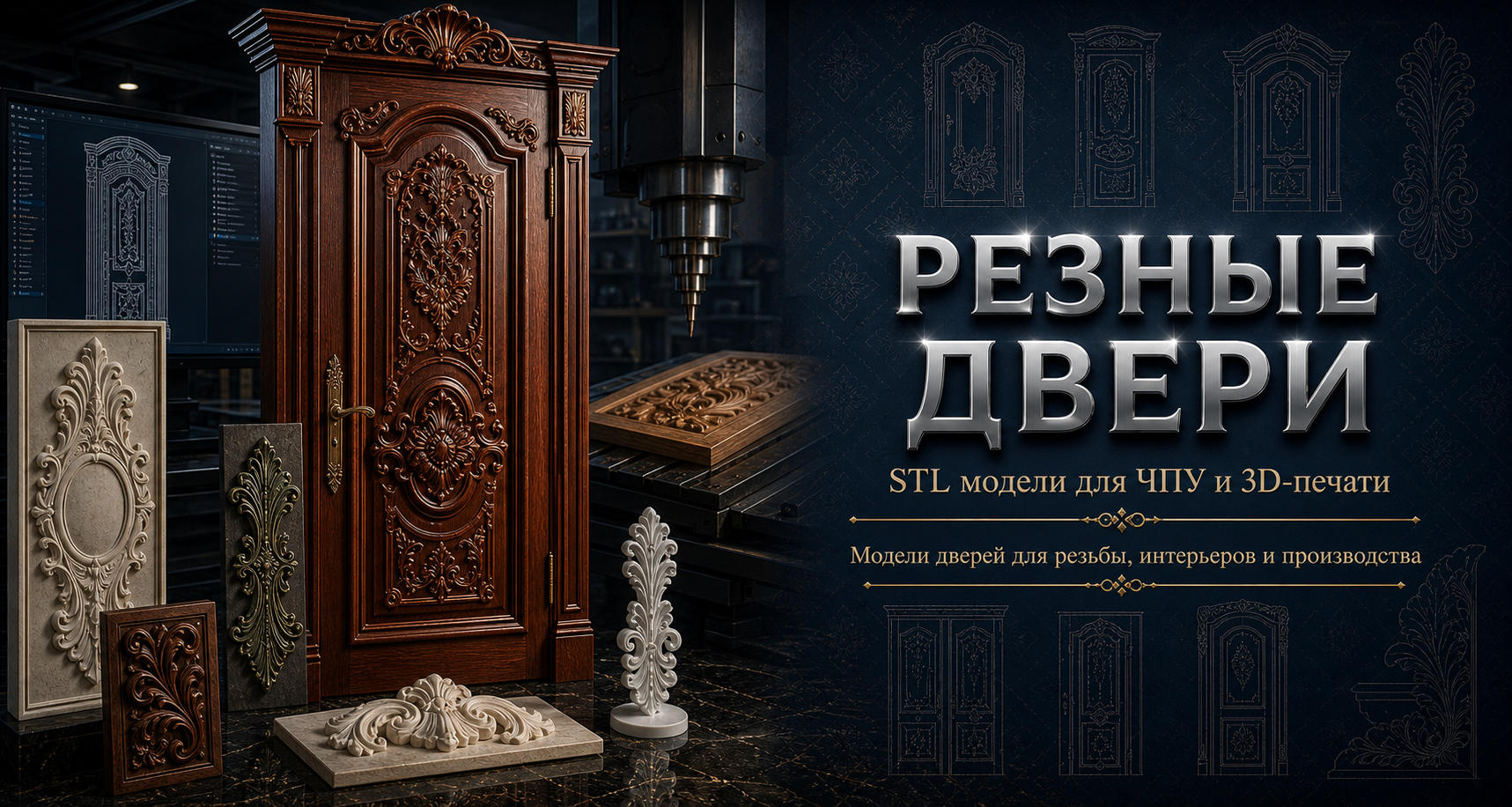 Резные двери 3D модели для ЧПУ