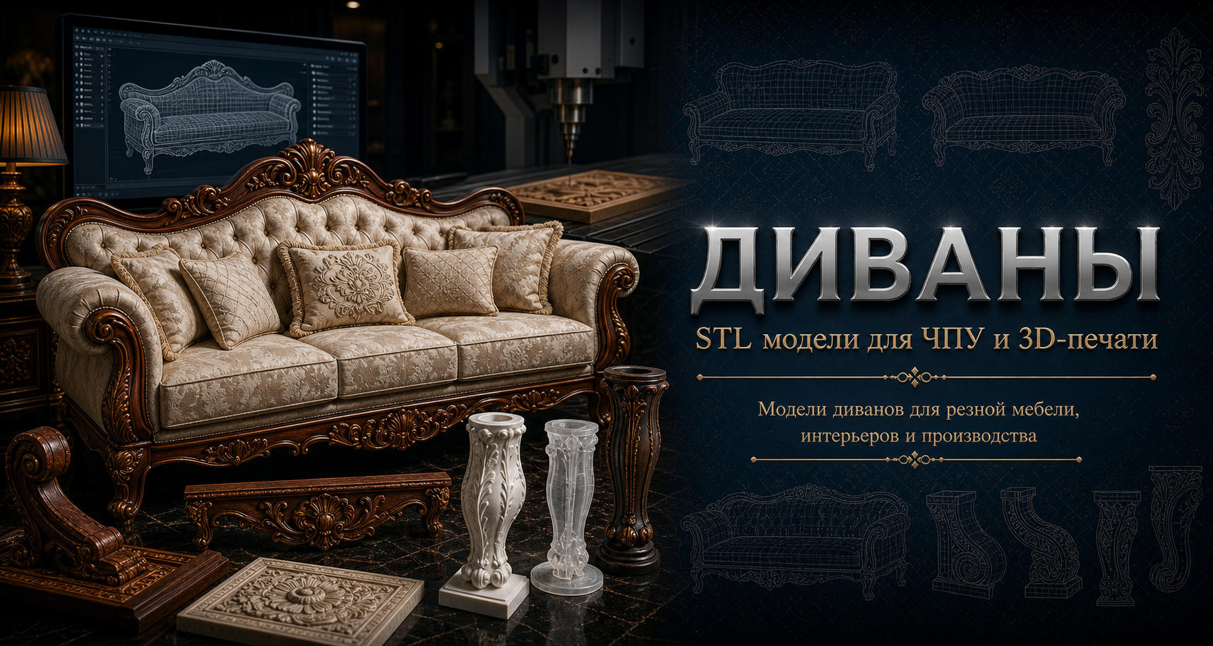 Диваны 3D модели для ЧПУ