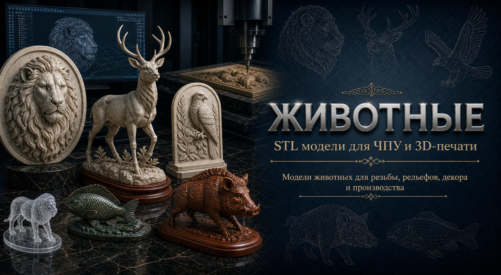 Животные 3D модели для ЧПУ