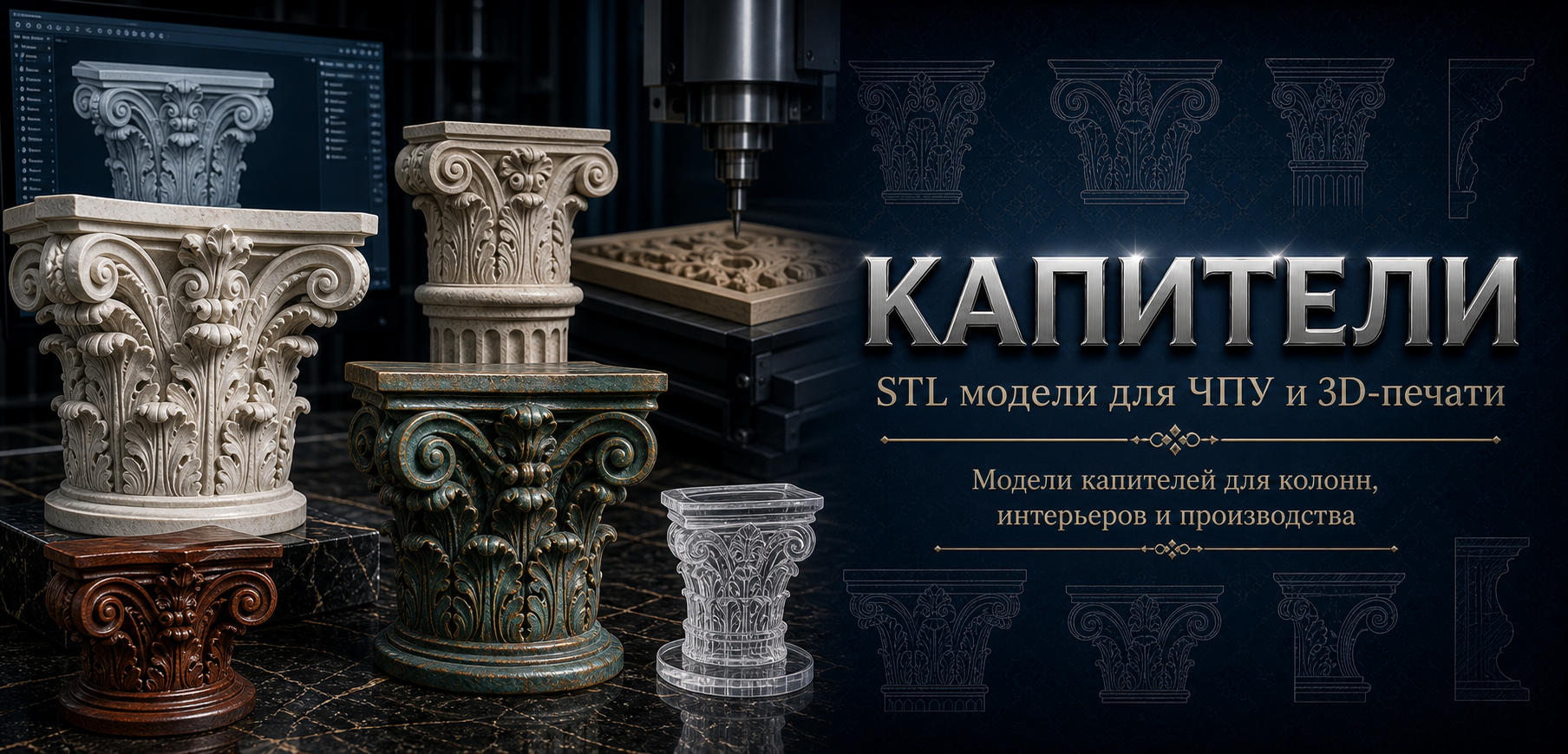 Капители 3D модели для ЧПУ