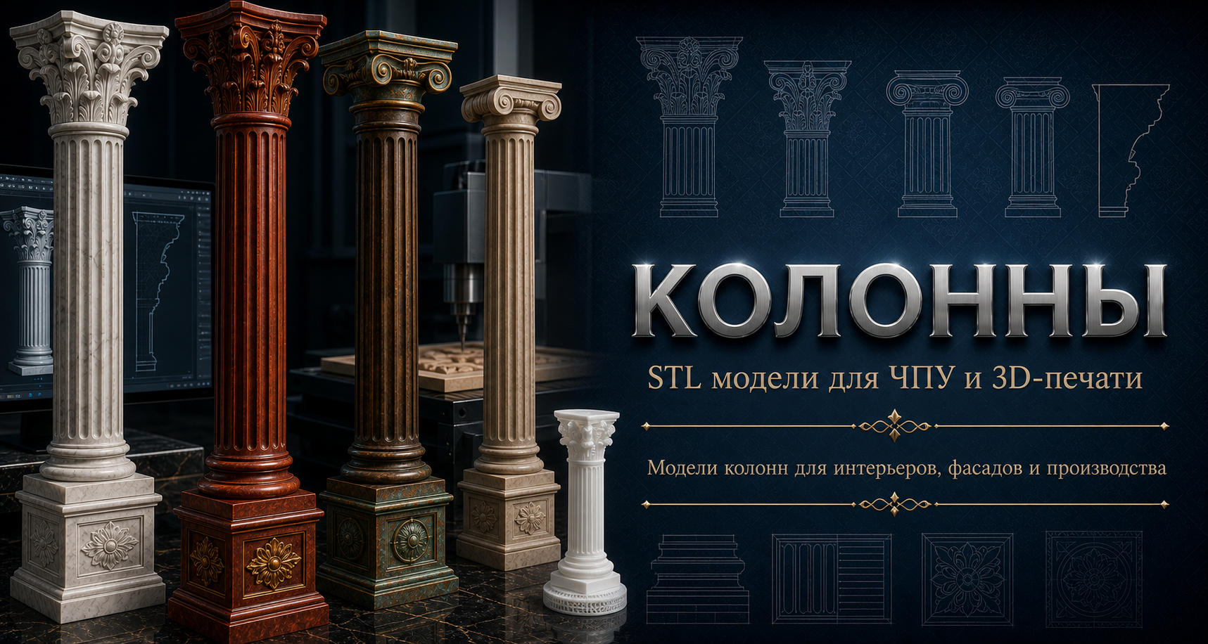 Колонны 3D модели для ЧПУ