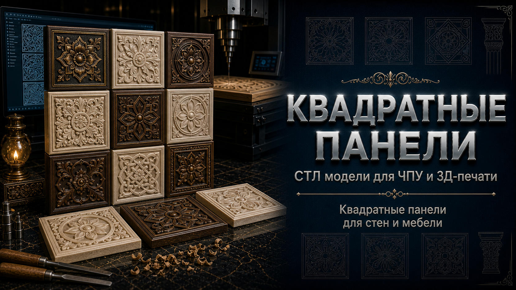 Панели квадратные 3D модели для ЧПУ
