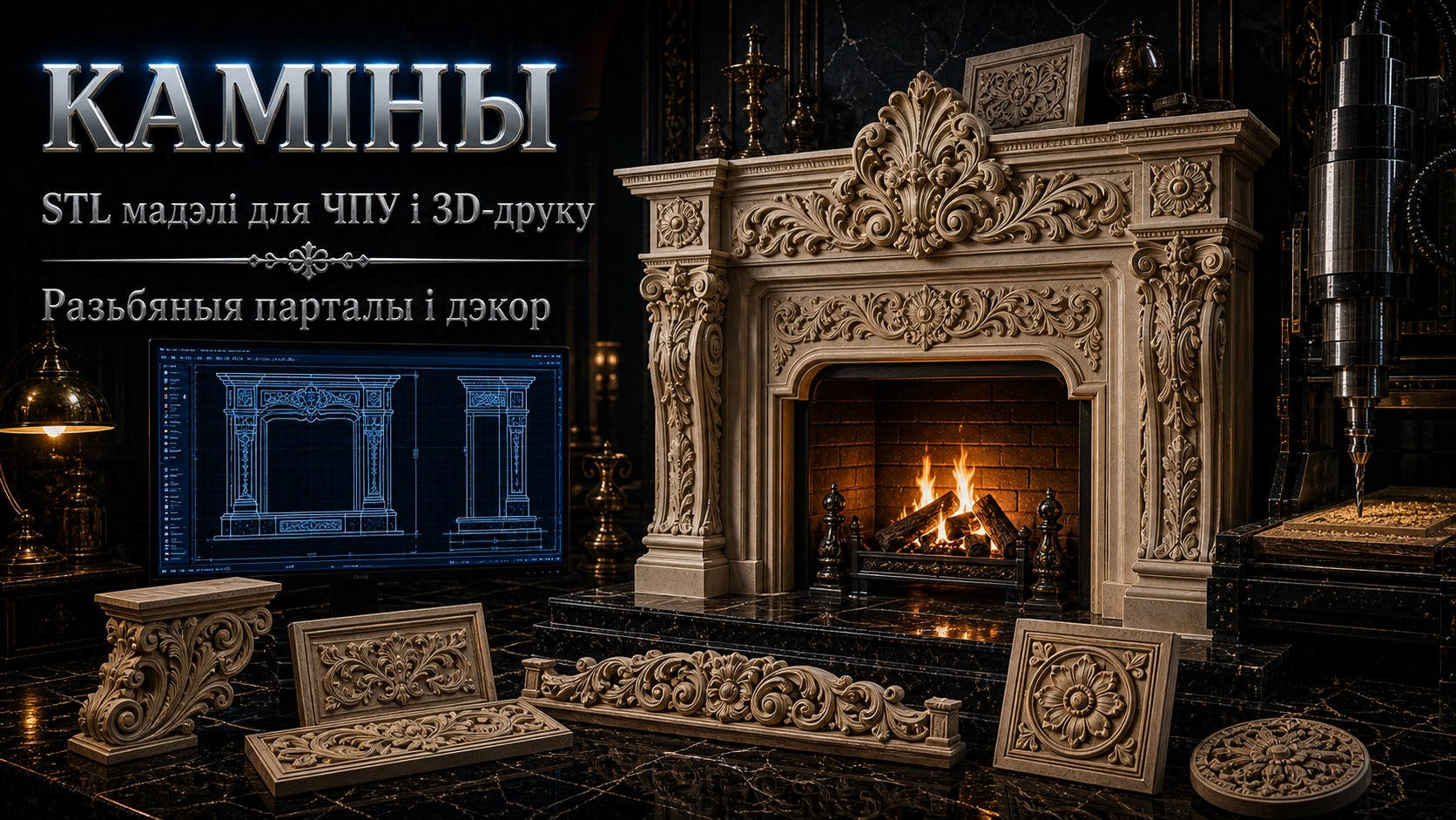 Каміны 3D модели для ЧПУ