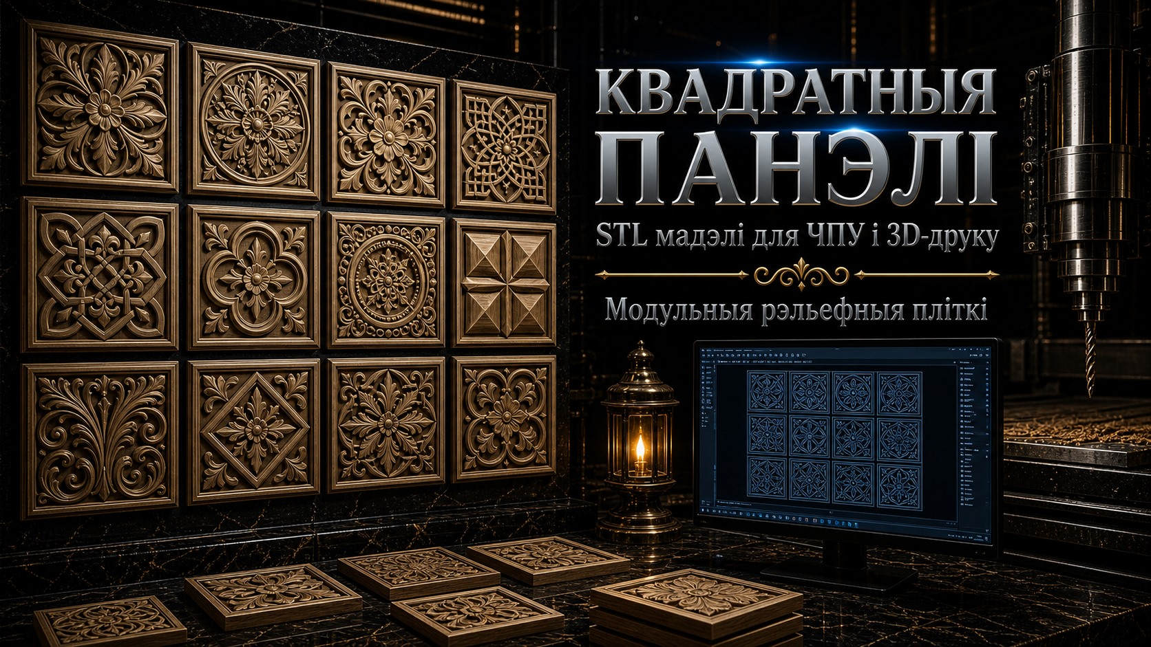 Панэлі квадратныя 3D модели для ЧПУ
